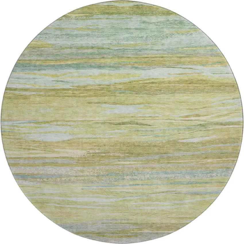 8' Sage Gray And Aqua Abstract Washable Round Rug With UV Protection Photo 1