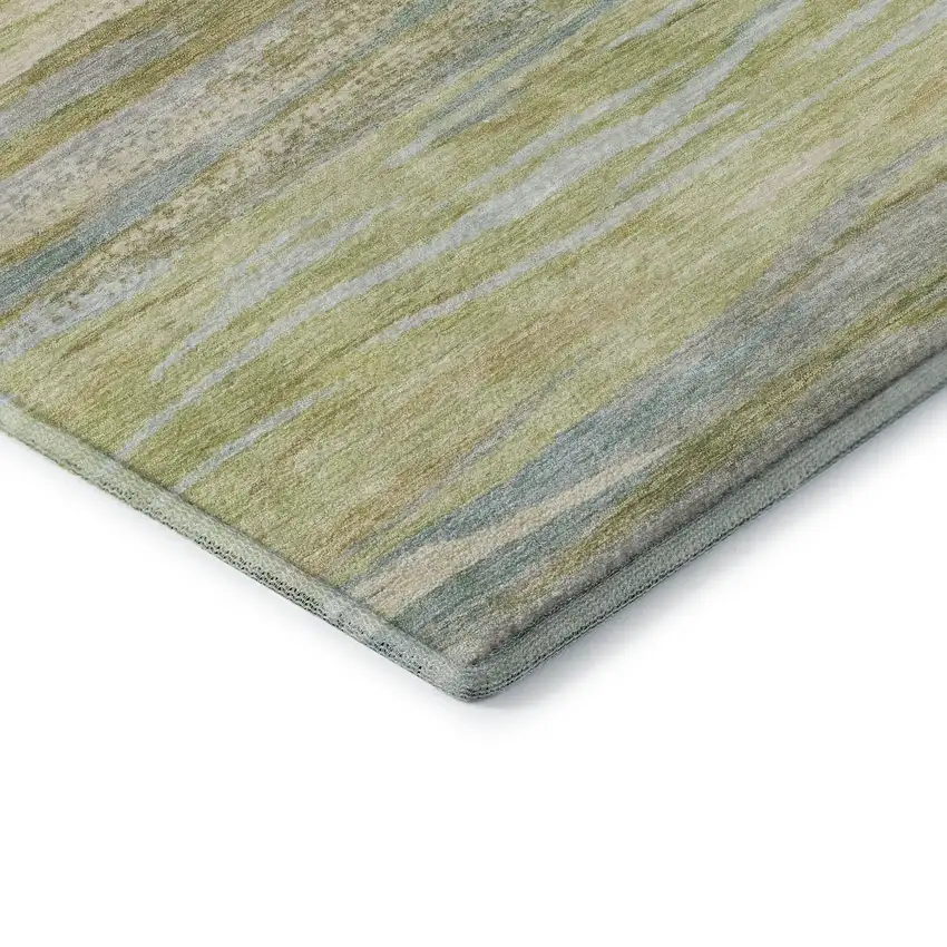 8' Sage Gray And Aqua Abstract Washable Round Rug With UV Protection Photo 7