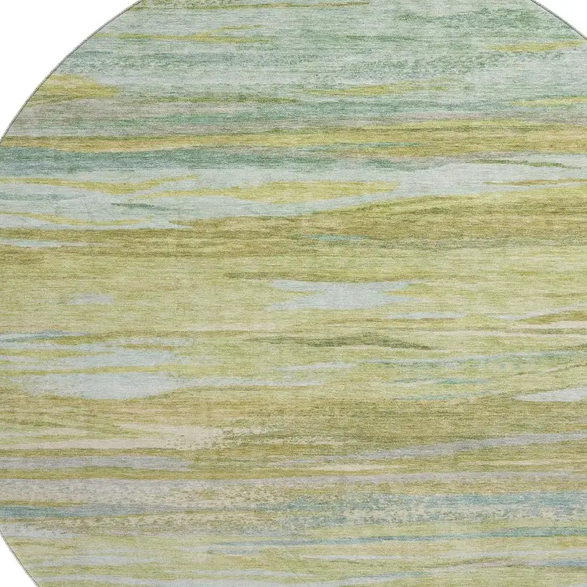 8' Sage Gray And Aqua Abstract Washable Round Rug With UV Protection Photo 3