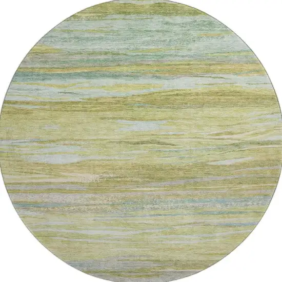 8' Sage Gray And Aqua Abstract Washable Round Rug With UV Protection Photo 4