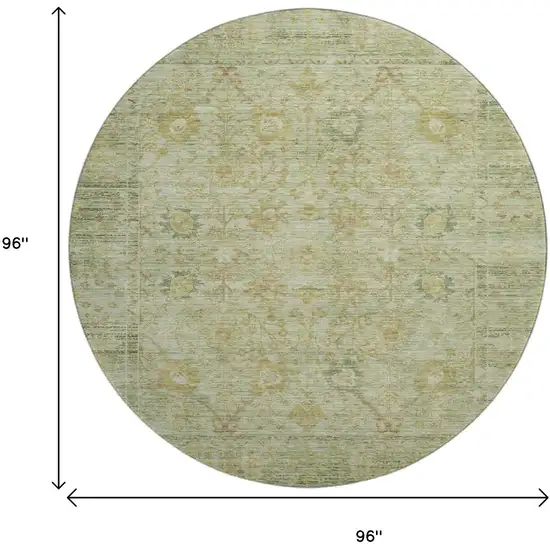 8' Sage Gray And Gold Oriental Washable Round Rug With UV Protection Photo 9