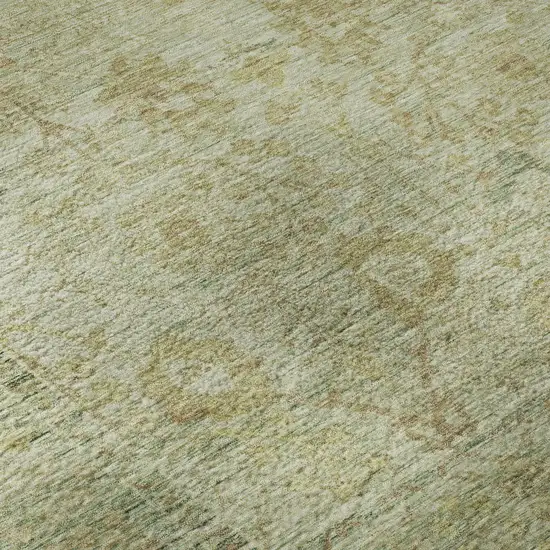 8' Sage Gray And Gold Oriental Washable Round Rug With UV Protection Photo 8