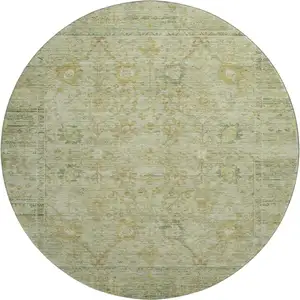 Photo of 8' Sage Gray And Gold Oriental Washable Round Rug With UV Protection