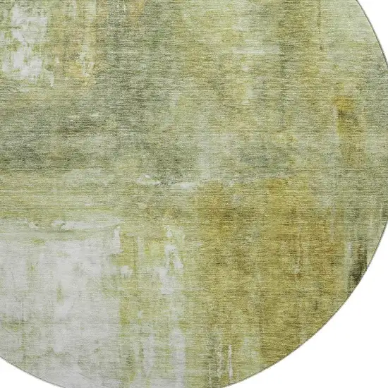 8' Sage Gray And Ivory Abstract Washable Round Rug With UV Protection Photo 2