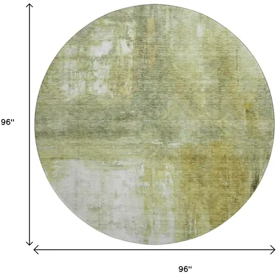 8' Sage Gray And Ivory Abstract Washable Round Rug With UV Protection Photo 9