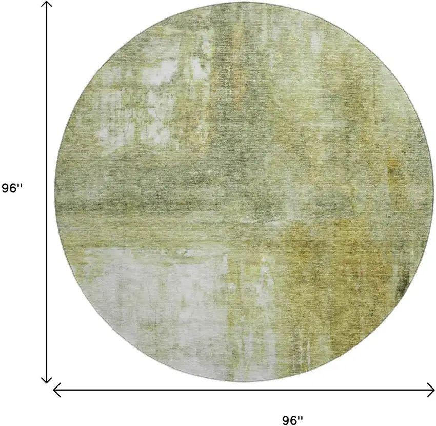 8' Sage Gray And Ivory Abstract Washable Round Rug With UV Protection Photo 9