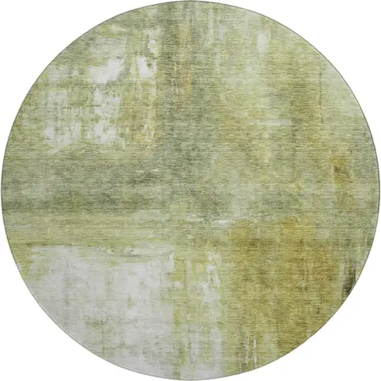 8' Sage Gray And Ivory Abstract Washable Round Rug With UV Protection Photo 1