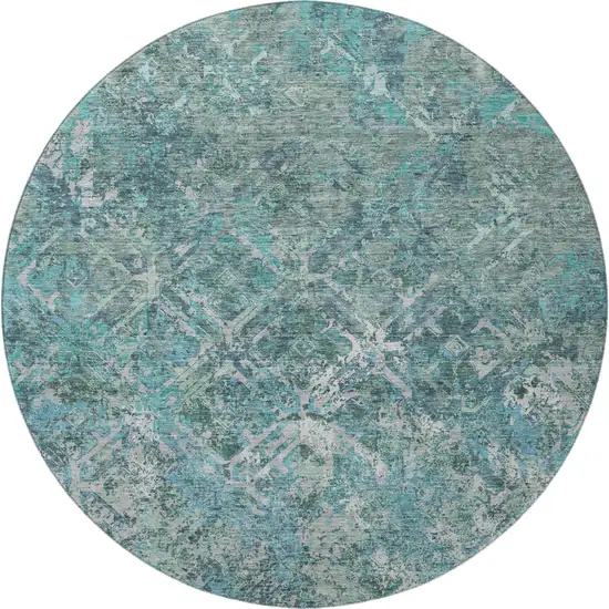 8' Sage Gray And Ivory Diamond Washable Round Rug With UV Protection Photo 3