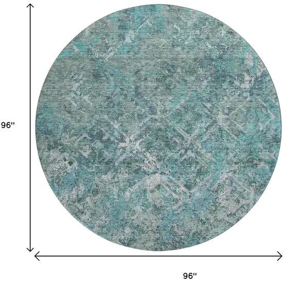 8' Sage Gray And Ivory Diamond Washable Round Rug With UV Protection Photo 9