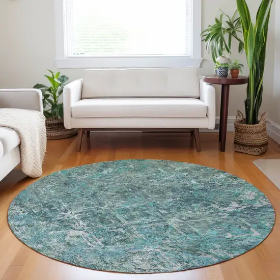 8' Sage Gray And Ivory Diamond Washable Round Rug With UV Protection Photo 4