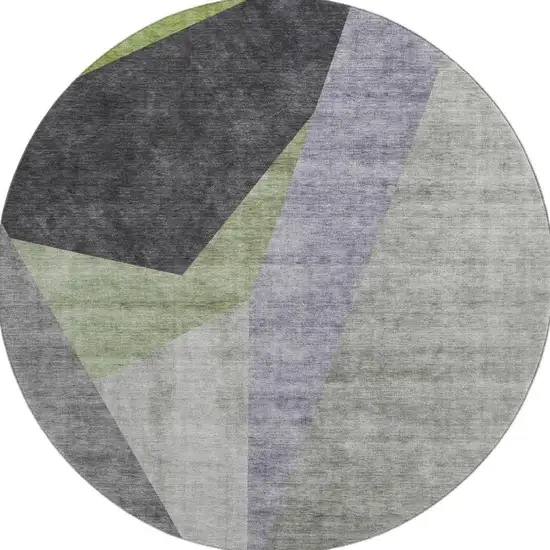 8' Sage Gray And Ivory Geometric Washable Round Rug With UV Protection Photo 4
