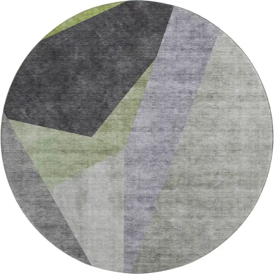 8' Sage Gray And Ivory Geometric Washable Round Rug With UV Protection Photo 1