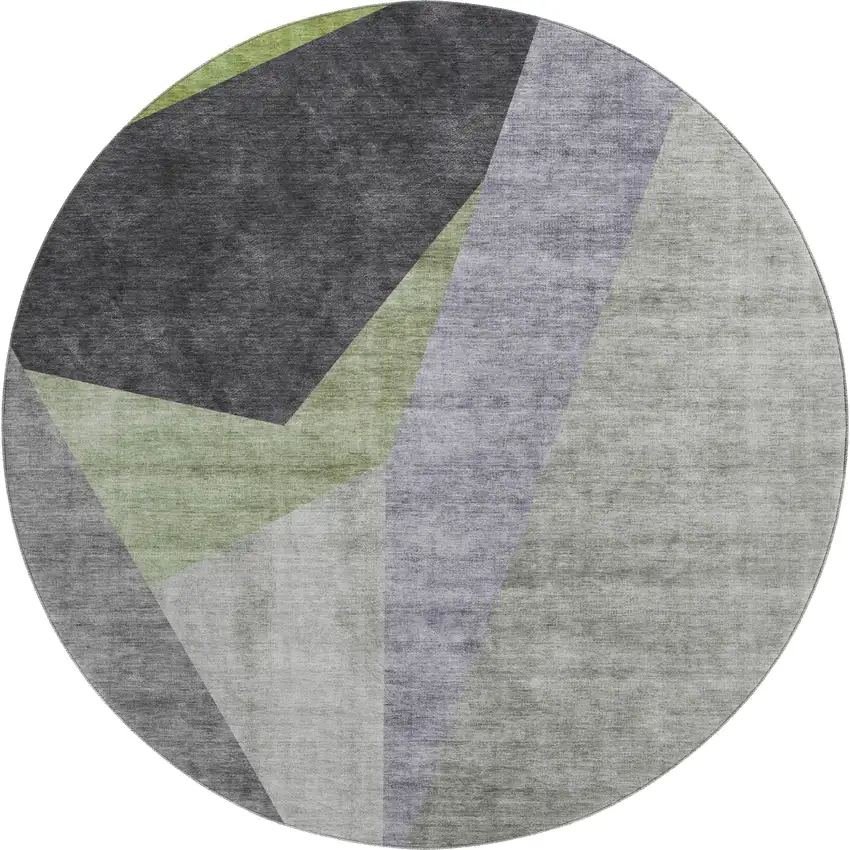 8' Sage Gray And Ivory Geometric Washable Round Rug With UV Protection Photo 1
