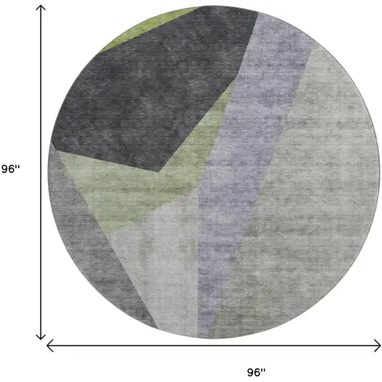 8' Sage Gray And Ivory Geometric Washable Round Rug With UV Protection Photo 6