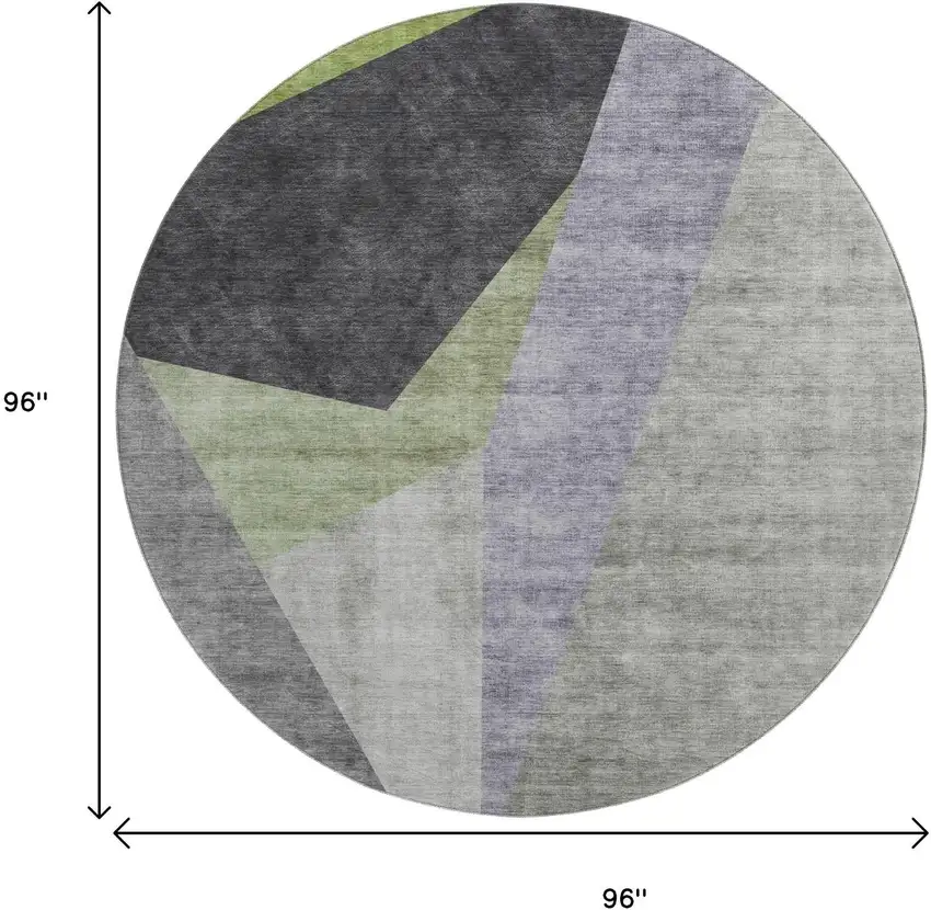 8' Sage Gray And Ivory Geometric Washable Round Rug With UV Protection Photo 6