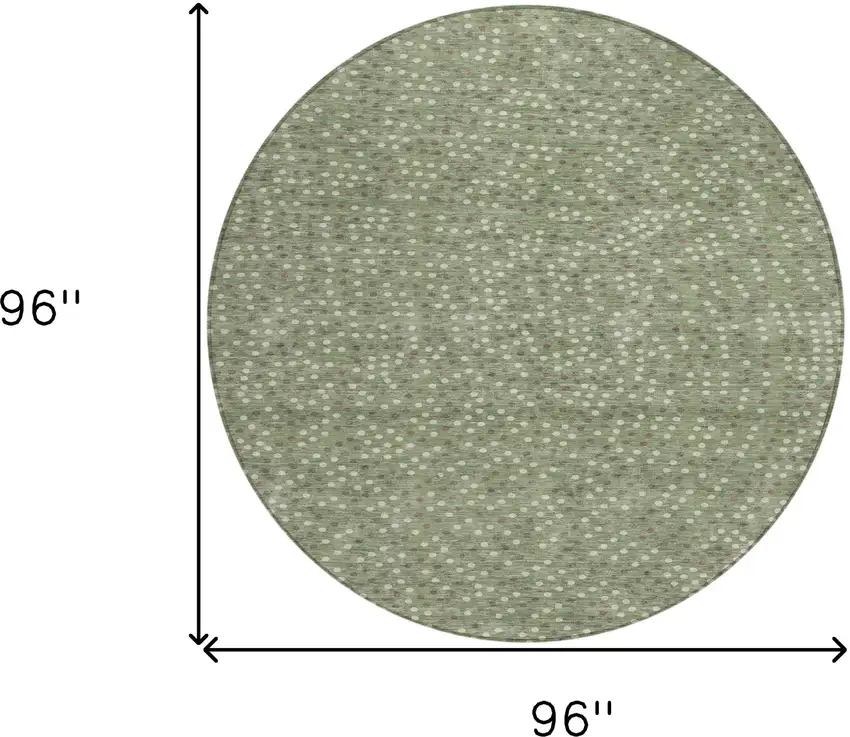 8' Sage Gray And Ivory Round Polka Dot Washable Indoor Outdoor Area Rug Photo 3