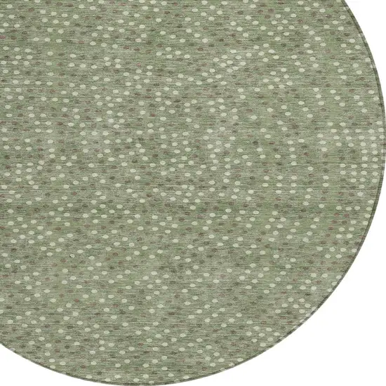 8' Sage Gray And Ivory Round Polka Dot Washable Indoor Outdoor Area Rug Photo 5