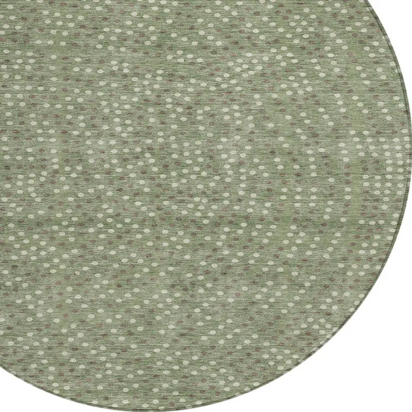 8' Sage Gray And Ivory Round Polka Dot Washable Indoor Outdoor Area Rug Photo 5