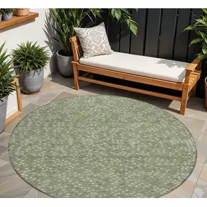 Photo of 8' Sage Gray And Ivory Round Polka Dot Washable Indoor Outdoor Area Rug