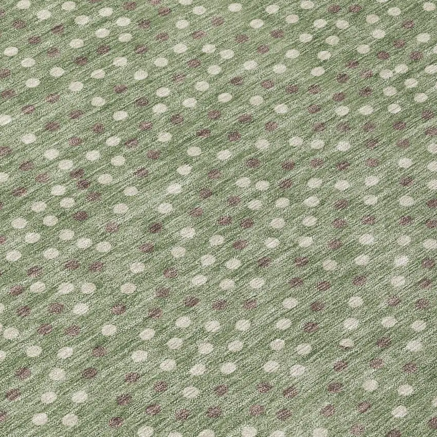 8' Sage Gray And Ivory Round Polka Dot Washable Indoor Outdoor Area Rug Photo 8