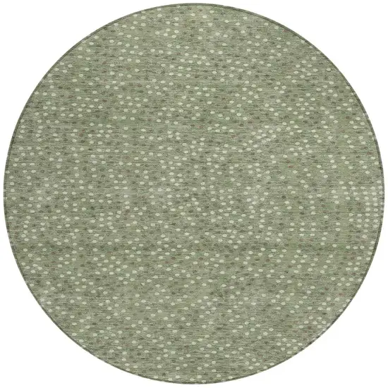 8' Sage Gray And Ivory Round Polka Dot Washable Indoor Outdoor Area Rug Photo 4