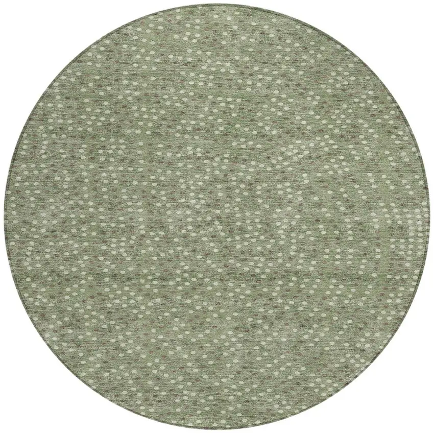 8' Sage Gray And Ivory Round Polka Dot Washable Indoor Outdoor Area Rug Photo 4