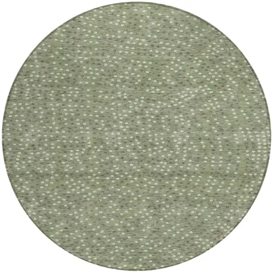 8' Sage Gray And Ivory Round Polka Dot Washable Indoor Outdoor Area Rug Photo 2