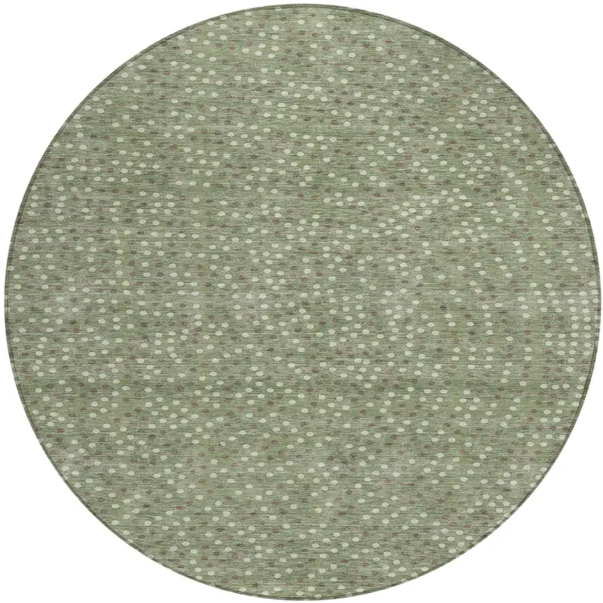 8' Sage Gray And Ivory Round Polka Dot Washable Indoor Outdoor Area Rug Photo 2