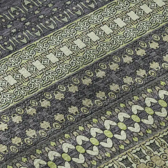 8' Sage Gray And Ivory Striped Washable Round Rug With UV Protection Photo 8