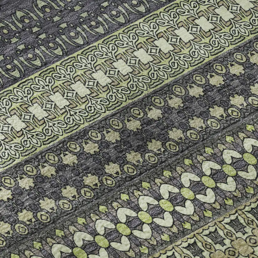 8' Sage Gray And Ivory Striped Washable Round Rug With UV Protection Photo 8