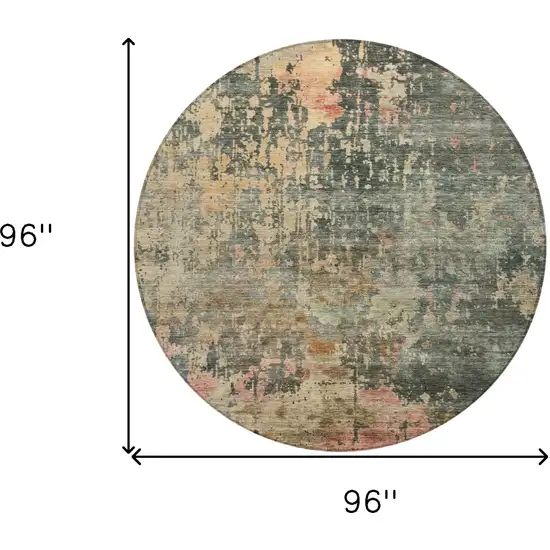 8' Sage Gray And Pink Round Abstract Washable Indoor Outdoor Area Rug Photo 3