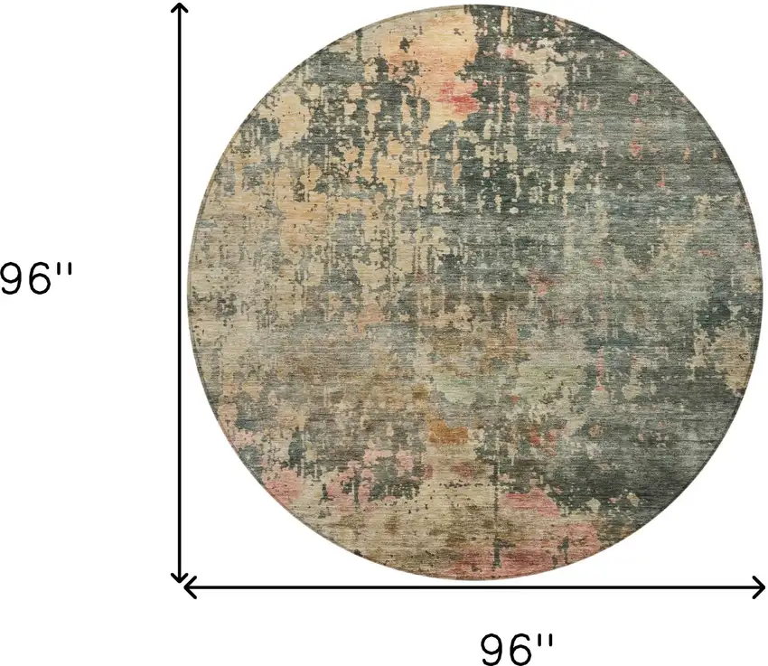 8' Sage Gray And Pink Round Abstract Washable Indoor Outdoor Area Rug Photo 3