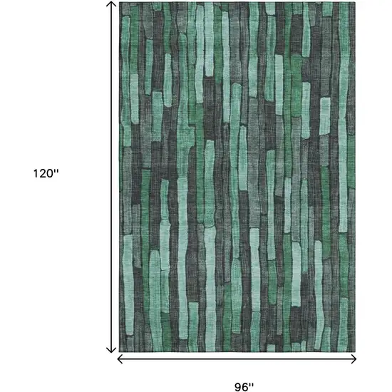 8' Sage Gray And Teal Striped Washable Area Rug With UV Protection Photo 9