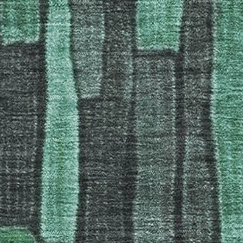 8' Sage Gray And Teal Striped Washable Area Rug With UV Protection Photo 2
