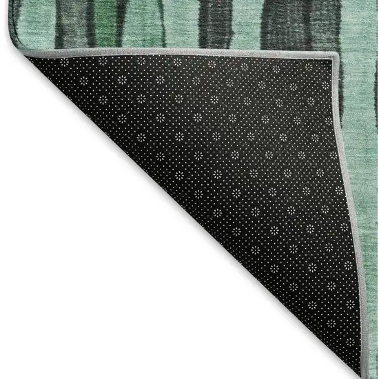 8' Sage Gray And Teal Striped Washable Area Rug With UV Protection Photo 5
