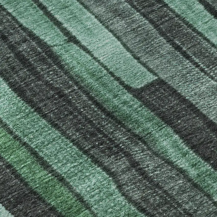 8' Sage Gray And Teal Striped Washable Area Rug With UV Protection Photo 8