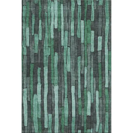 8' Sage Gray And Teal Striped Washable Area Rug With UV Protection Photo 1
