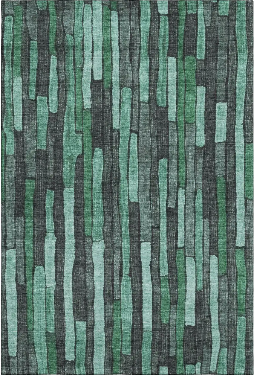 8' Sage Gray And Teal Striped Washable Area Rug With UV Protection Photo 1