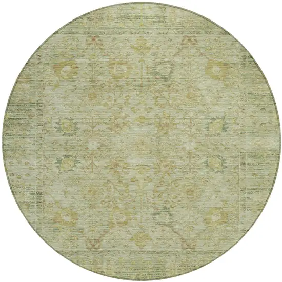 8' Sage Green And Brown Round Oriental Washable Indoor Outdoor Area Rug Photo 2