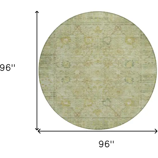 8' Sage Green And Brown Round Oriental Washable Indoor Outdoor Area Rug Photo 8