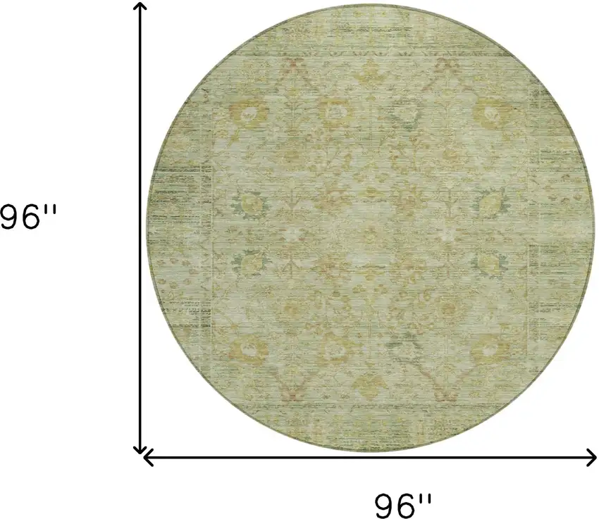 8' Sage Green And Brown Round Oriental Washable Indoor Outdoor Area Rug Photo 8