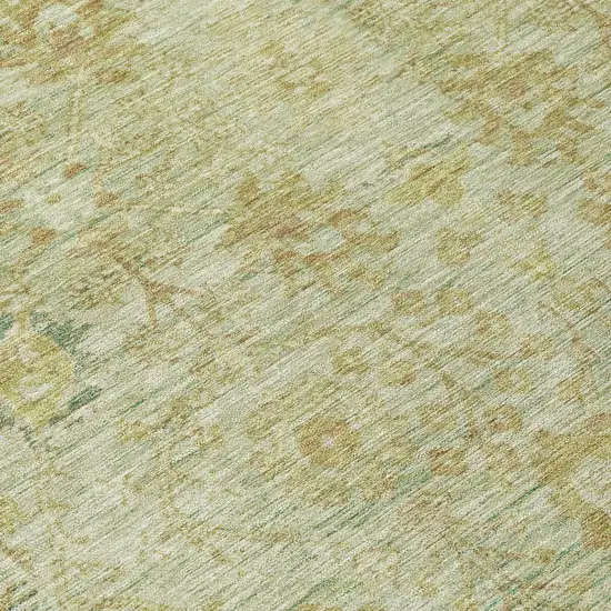 8' Sage Green And Brown Round Oriental Washable Indoor Outdoor Area Rug Photo 9