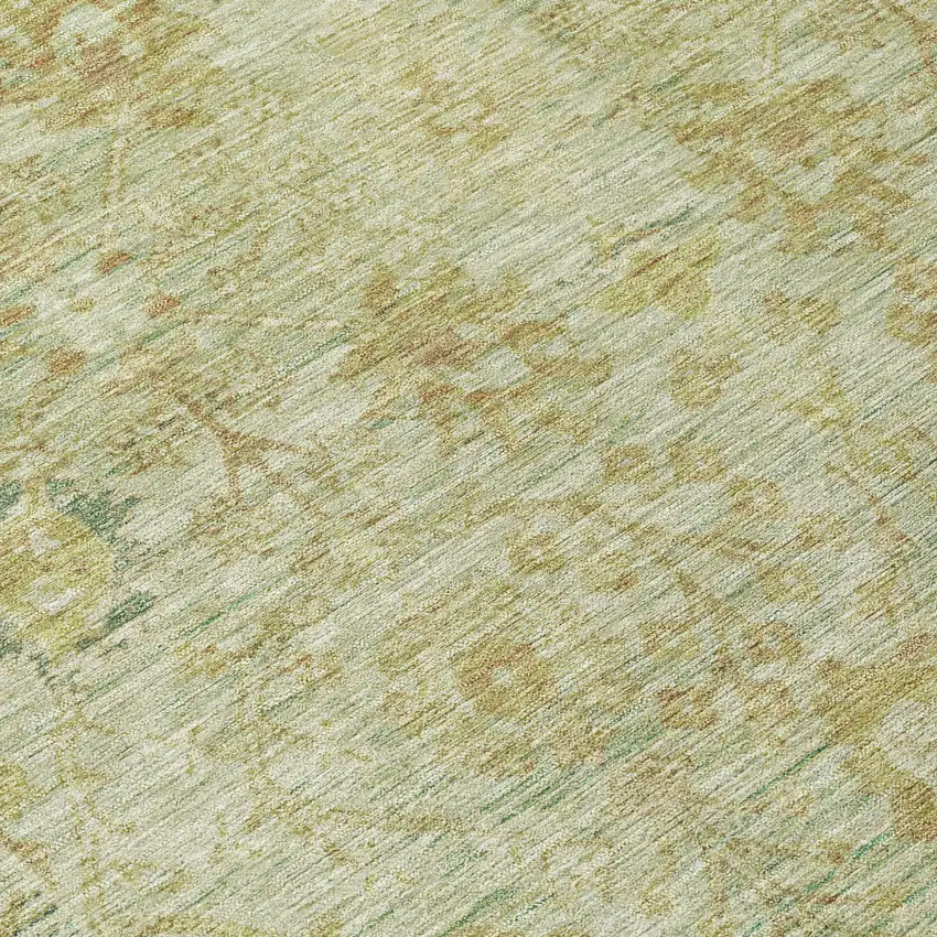 8' Sage Green And Brown Round Oriental Washable Indoor Outdoor Area Rug Photo 9