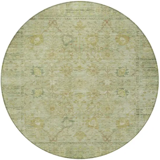 8' Sage Green And Brown Round Oriental Washable Indoor Outdoor Area Rug Photo 5