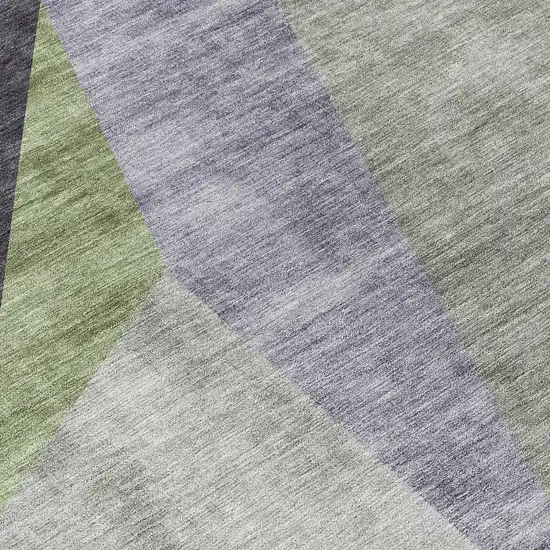8' Sage Green And Charcoal Round Abstract Washable Indoor Outdoor Area Rug Photo 9