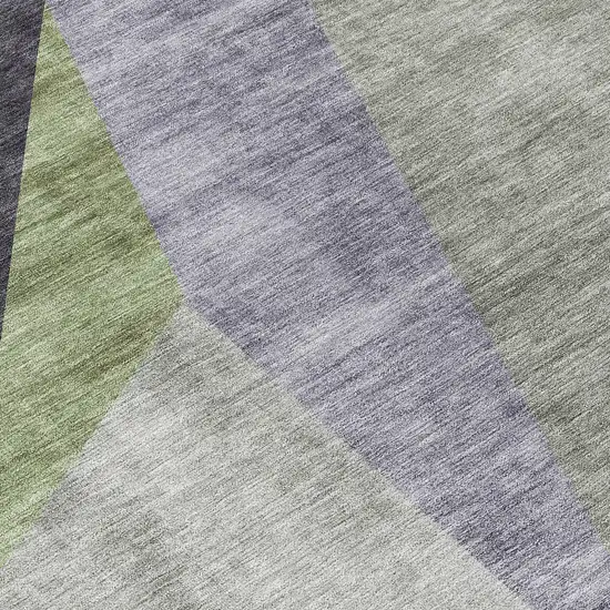 8' Sage Green And Charcoal Round Abstract Washable Indoor Outdoor Area Rug Photo 9