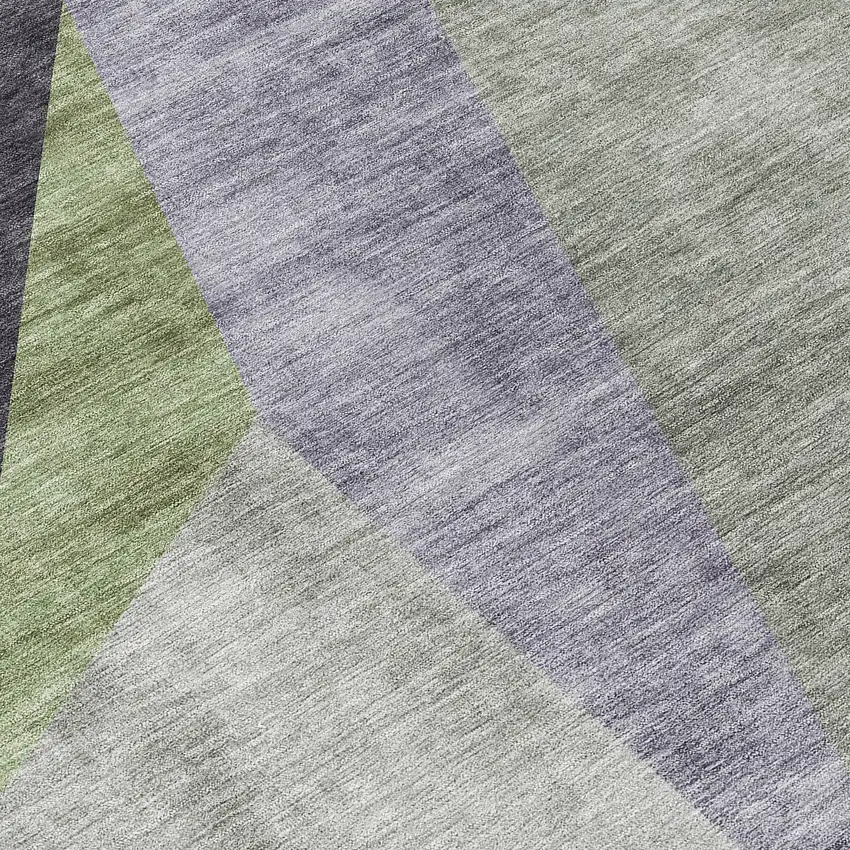 8' Sage Green And Charcoal Round Abstract Washable Indoor Outdoor Area Rug Photo 9