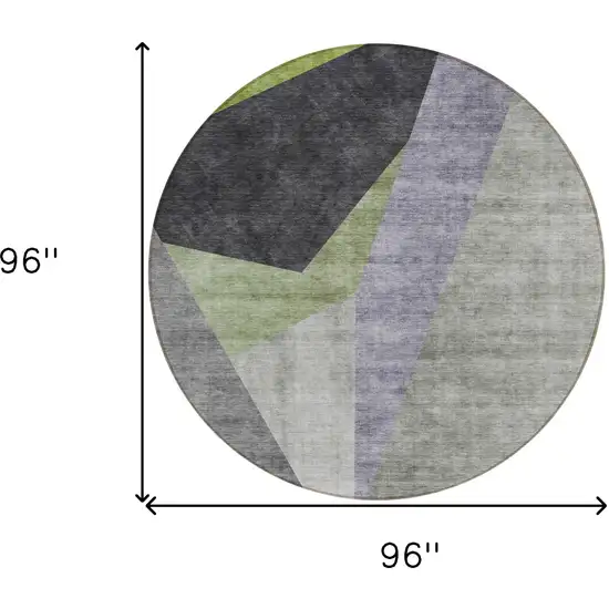 8' Sage Green And Charcoal Round Abstract Washable Indoor Outdoor Area Rug Photo 8