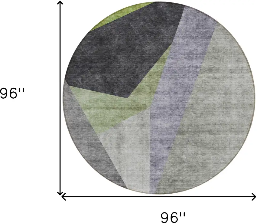 8' Sage Green And Charcoal Round Abstract Washable Indoor Outdoor Area Rug Photo 8