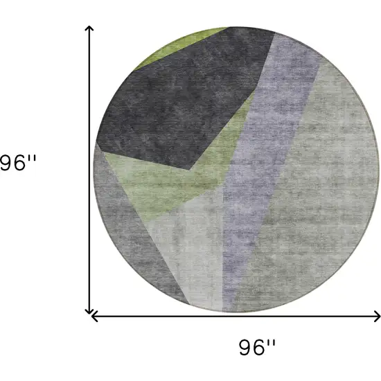 8' Sage Green And Charcoal Round Abstract Washable Indoor Outdoor Area Rug Photo 8